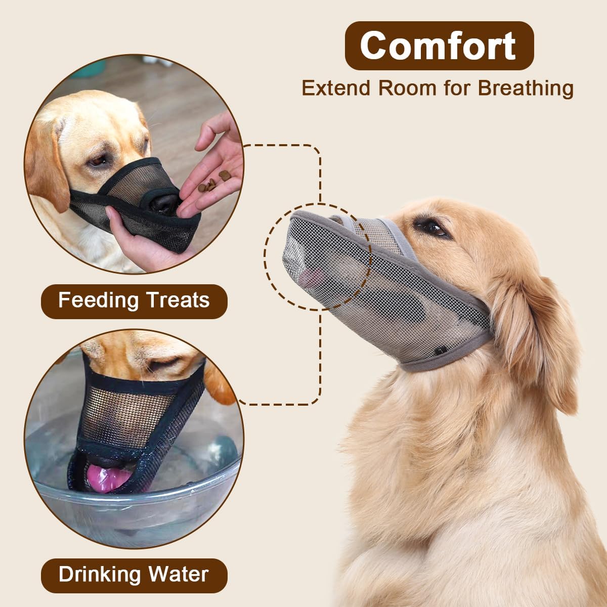 Crazy Felix Nylon Dog Muzzle for Small Medium Large Dogs Dachshund Beagle Poodle Labrador, Air Mesh Breathable and Drinkable Pet Mouth Guard for Anti-Biting Chewing Scavenging(XXXS, Grey)