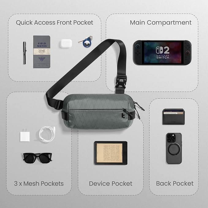 tomtoc Compact EDC Sling Bag 3L-10L, Minimalist Crossbody Bag Chest Shoulder
