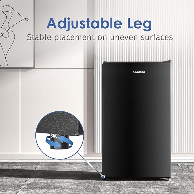 Mini Fridge with Freezer, 3.2Cu.Ft, Single Door Small Refrigerator, Energy-efficient, Low Noise, Mini fridge for Bedroom Dorm and Office, Black