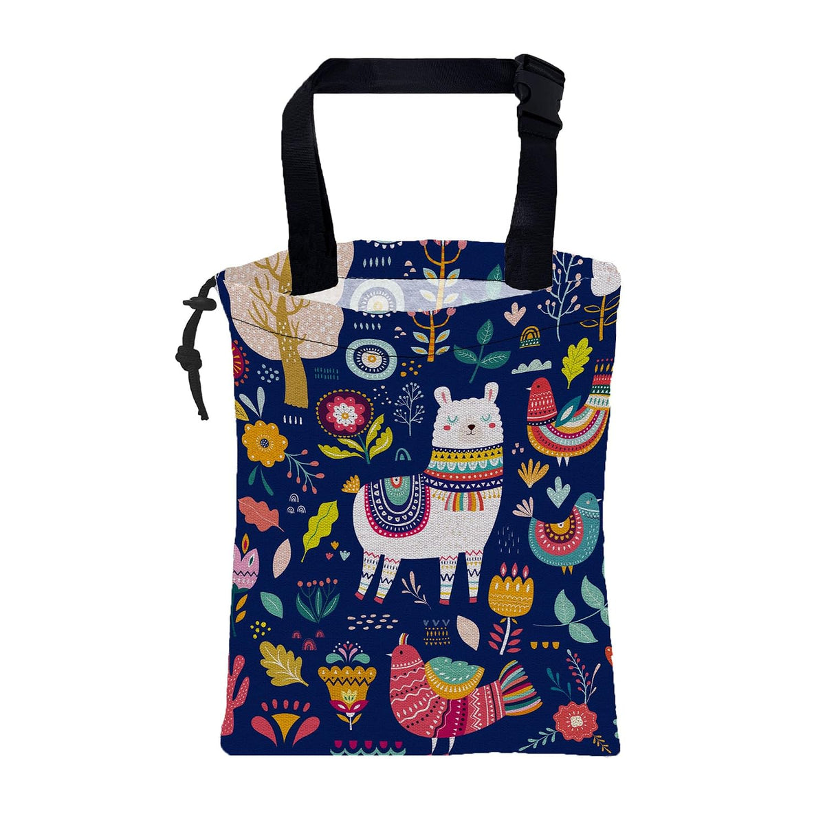 Car Garbage Bag Colorful Llama Flowers and Birds Hanging Canvas Car Trash Bag Waterproof Drawstring Car Back Seat Organizer for Car Back Front Seat Console with Adjustable Buckle