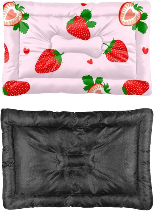Cute Strawberry Fruit Pink Cute Dog Bed Furniture Dog Crate Mat Puppy Crate Pad Small Bed Washable Non-Slip Doggie Mattress Doggy Beds for Medium Dogs Indoor Outdoor 36X24 Inch