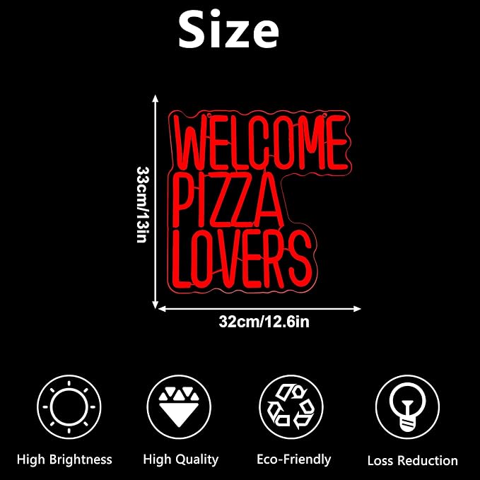 Welcome Pizza Lovers Neon Light, Family Restaurant Entertainment Room Food