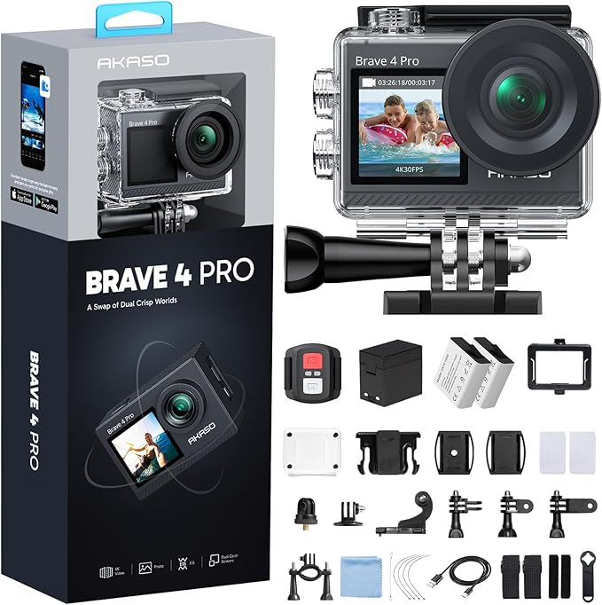 AKASO Brave 4 Pro 4K30FPS Action Camera - 131ft Underwater Camcorder Waterproof