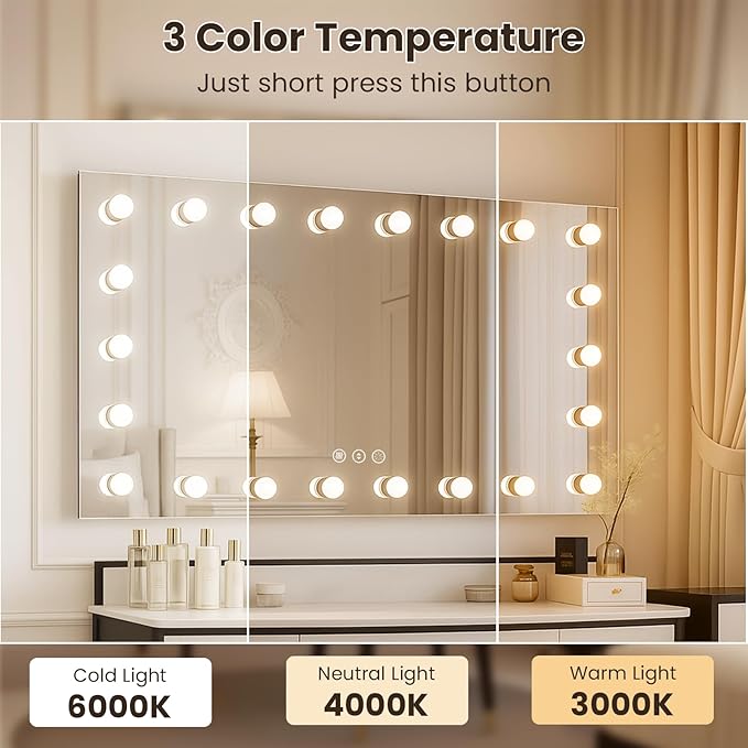 WTTY LED Bathroom Mirror with Lights 84"x40" Hollywood Wall-Mounted Mirror with 3 Color Temperatures, Stepless Dimmable Bulbs, Anti-Fog & Shatter-Proof