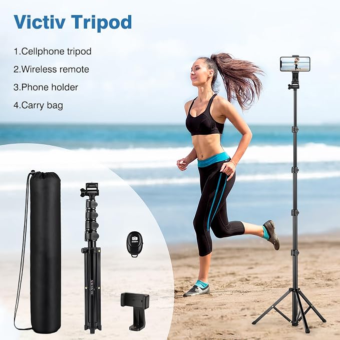 70" Phone Tripod with Remote & Holder, Portable Cell Phone Stand, Selfie Stick