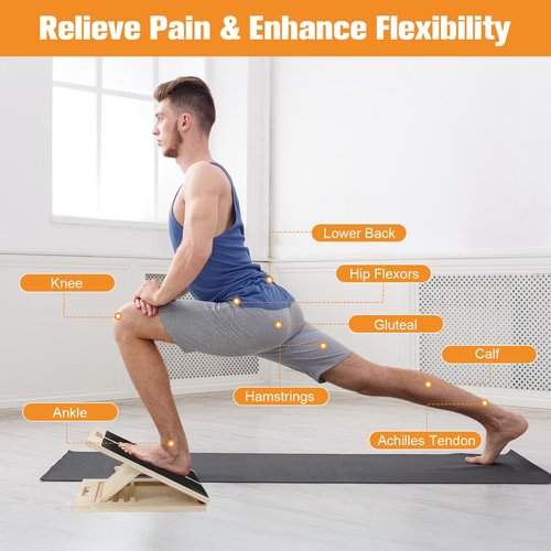 Adjustable Slant Board for Calf Stretching, Wood Incline Calf Stretcher and Squat Wedge 5-Level Incline (20°-45°) for Exercise, Physical Therapy and Ankle Mobility,Knees, Feet, Achilles Support