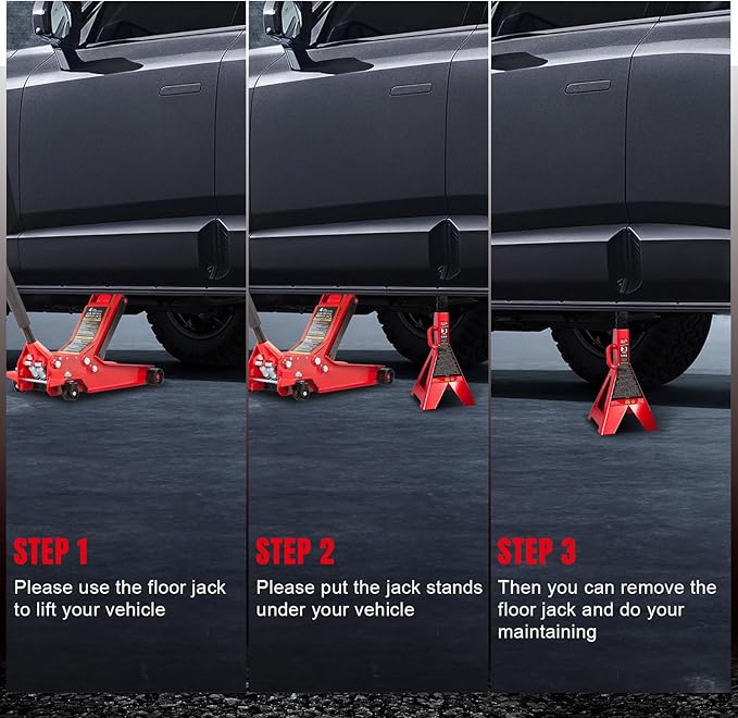 Big RED Torin 3 Ton Steel Jack Stands: for Small SUVs, Cars, Trucks, Trailers - Red, 1 Pair (2 Pack)