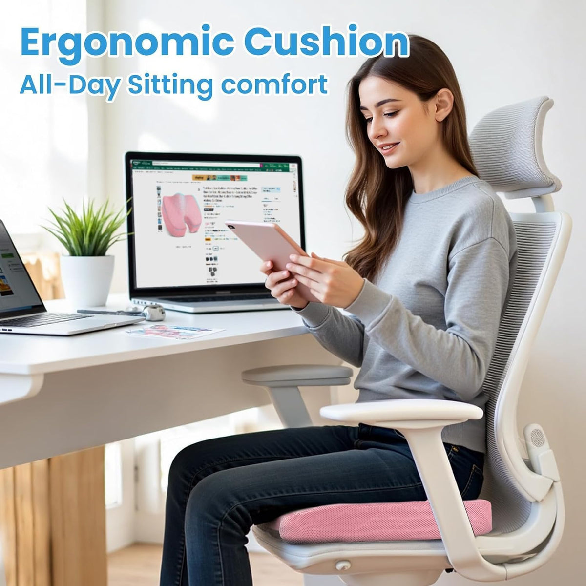 TushGuard Seat Cushion, Memory Foam Office Chair Cushion - Pink, X-Large