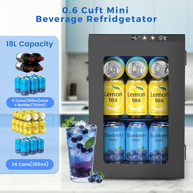 COWSAR Commercial Beverage Refrigerator 24-Can Mini Fridge, Countertop Wine Cooler Small Adjustable Digital Thermostat, LED Light, Freestanding Countertop Drink Refrigerator for Home, Bar & Office