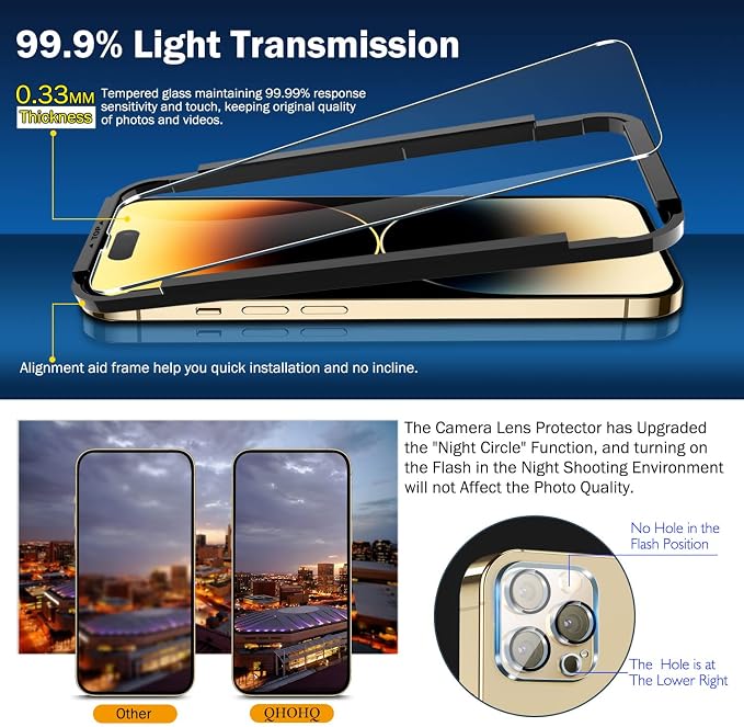 QHOHQ 3 Pack Screen Protector for iPhone 14 Pro 6.1 Inch