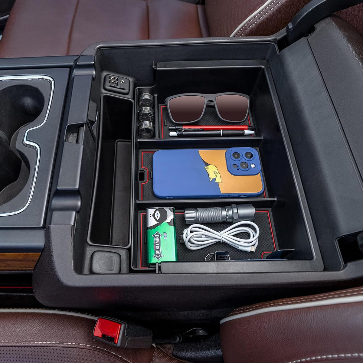 TOPINSTALL Full-Size New Center Console Tray Compatible with 2014-2018 Chevy Silverado/GMC Sierra and 2015-2020 Chevy Tahoe/Suburban/GMC Yukon/Yukon XL (Full Console w/Bucket Seats ONLY)