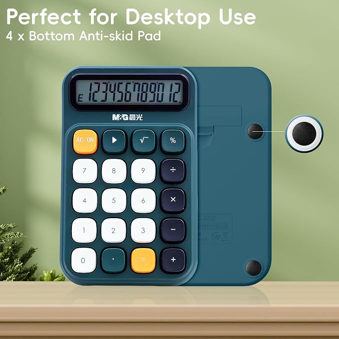M&G Mechanical Switch Calculator, 12 Digits, Large LCD Display and Big Buttons
