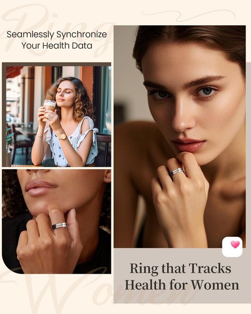 Fvtga Smart Health Ring - Fitness Tracker with Heart Rate & Sleep Monitoring | IP68 Waterproof, Silver, Size 8