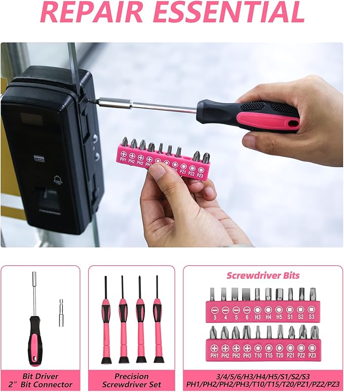 40-Piece Pink Tool Set for Girls, Ladies and Women, General Household 40 PCS Hand Tool Kit with Plastic Toolbox, Essential Tools for Home, Garage, Office and College Dormitory Use