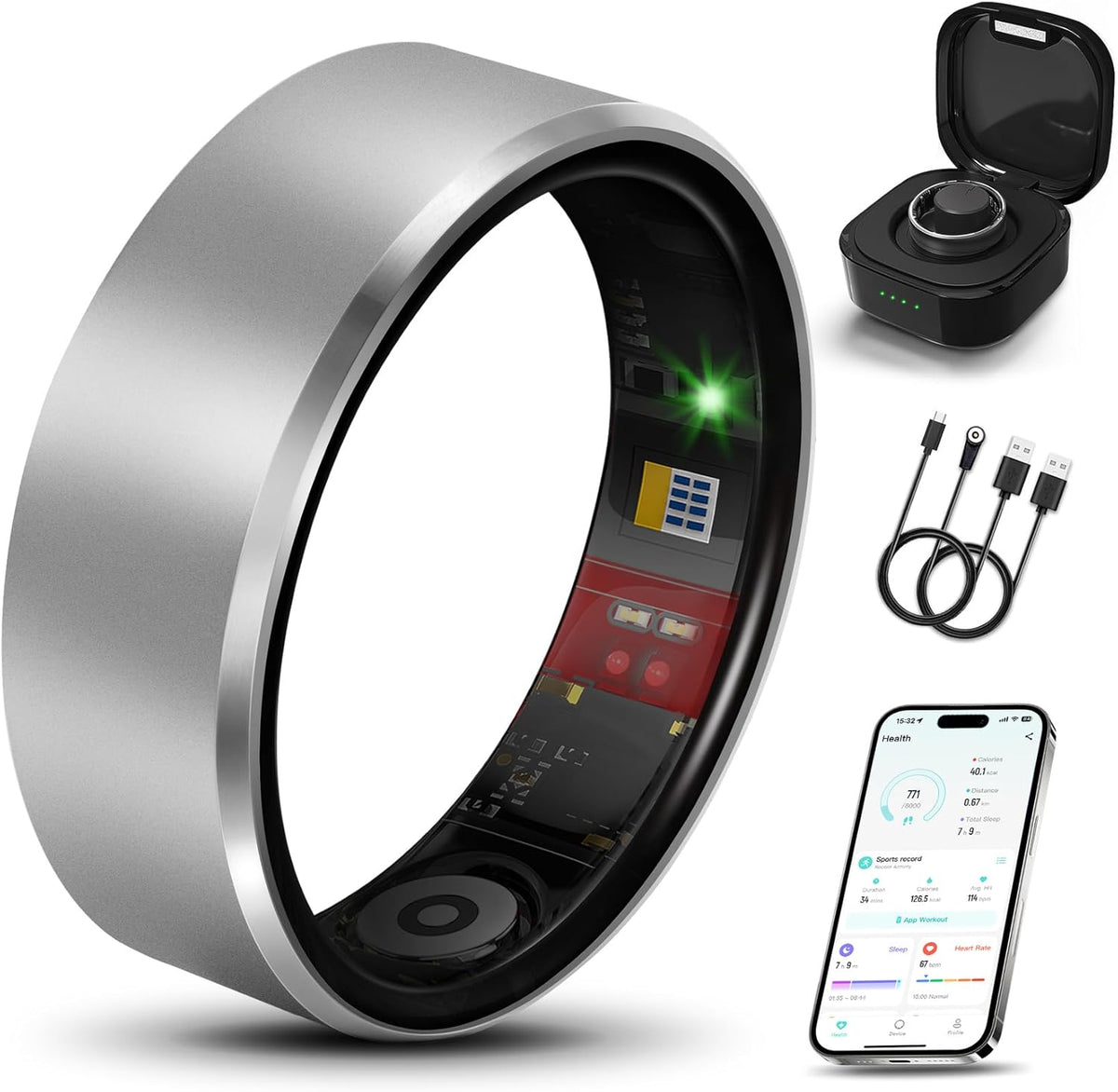 Smart Health Ring 2.0 - Slim Fitness Tracker for Heart & Blood Monitoring | Waterproof Silver 11