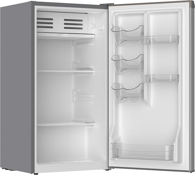 Frigidaire Mini Refrigerator, Compact Freezer Compartment, Adjustable Thermostat Control, Reversible Door, Contemporary Series, 3.2 cu ft, Platinum