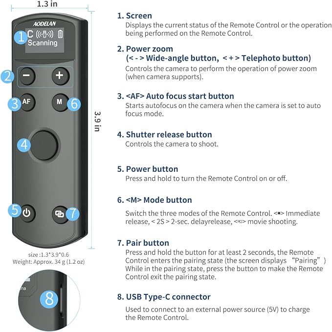 AODELAN for Canon Rechargeable Wireless Shutter Release Camera Remote Control