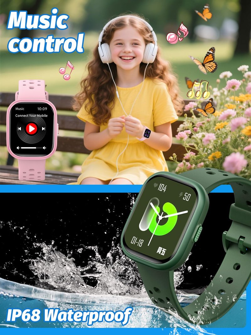 teslahero Upgraded Kids Smart Watch Fitness Tracker, 1.85" Screen with 12 Puzzle Games, Heart Rate Sleep Monitor, Pedometer, Waterproof with/Without APP for Fitbit Boys Girls (Black)