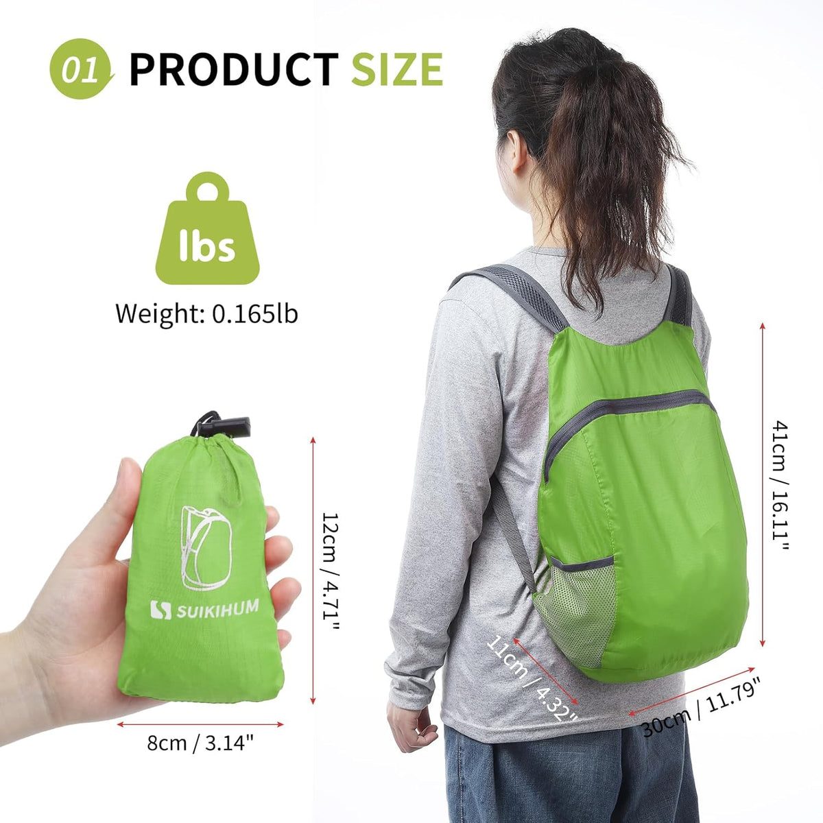 Skiennix 20L Ultra Lightweight Hiking Daypack - Foldable Travel Backpack for Camping & Cycling | Green