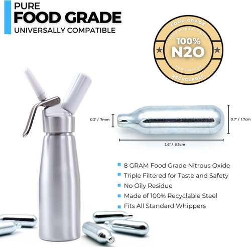 ICO Whipped Cream Chargers - 10 Count | 8g N2O for Whipped Cream Dispensers, Compatible with Standard Makers