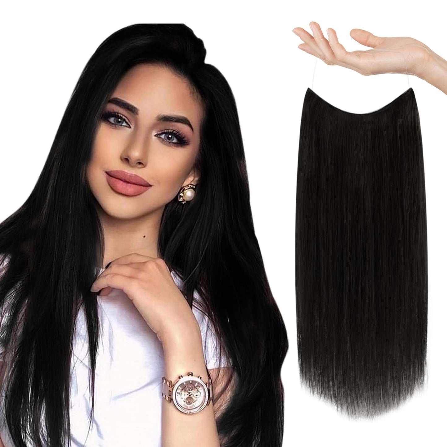 Sunny 95G Wire Hair Extensions Auburn Invisible Hair Extensions With Transparent Wire Human Hair Fish Line Hair Extensions Jet B