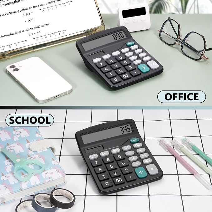 Desktop Calculator with Big Buttons, Dual Power Source, Solar and Battery