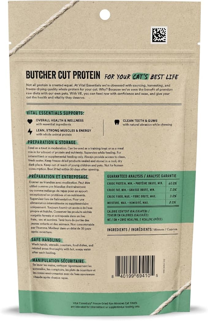 Vital Essentials Minnows Cat Treats, 1 oz | Freeze-Dried Raw | Single Ingredient | Grain Free, Gluten Free, Filler Free