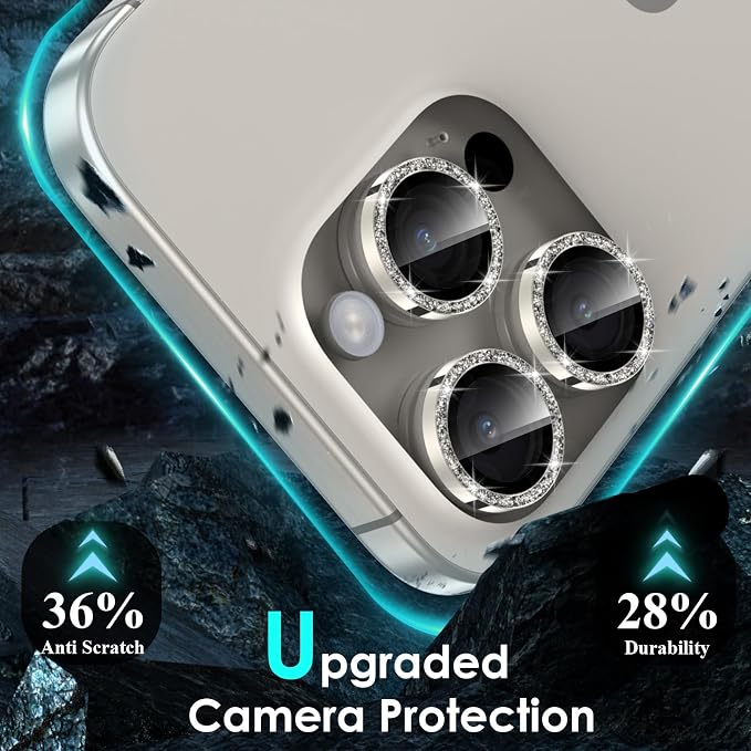 YWXTW Designed for iPhone 15 Pro/iPhone 15 Pro Max Camera Lens Protector Bling