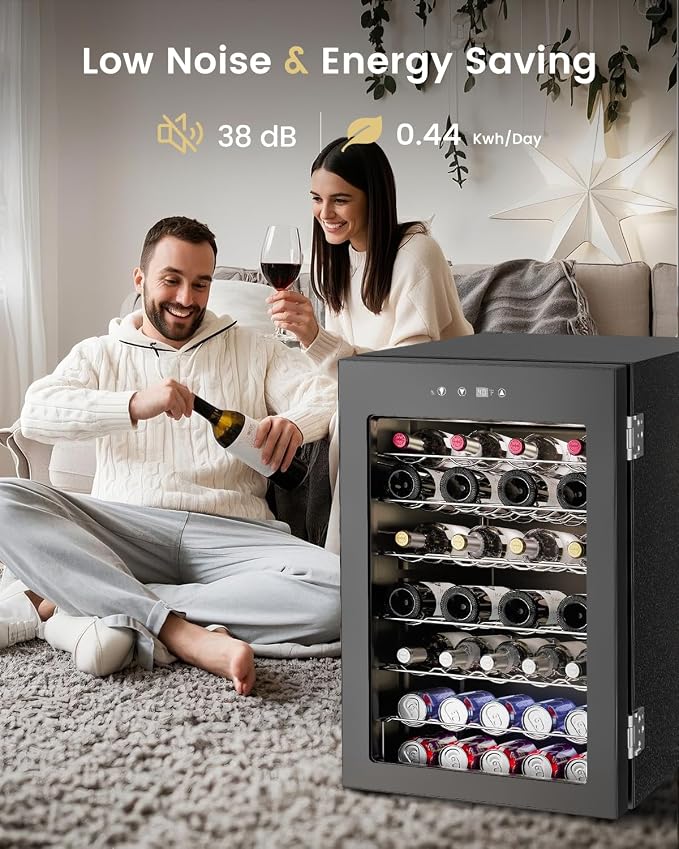 Feelfunn 45 Bottle Wine Cooler Refrigerator - Small Wine Fridge for Red, White, Champagne, Freestanding Wine Cellar with Glass Door & Digital Temperature Control for Home Bar, Office