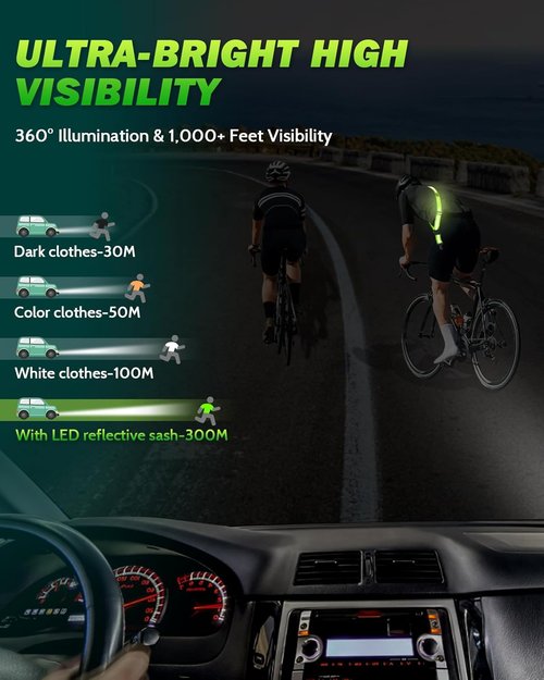 Fitense LED Reflective Belt Sash - Rechargeable Armband 2-Pack | 5 Colors & 3 Modes for Night Safety