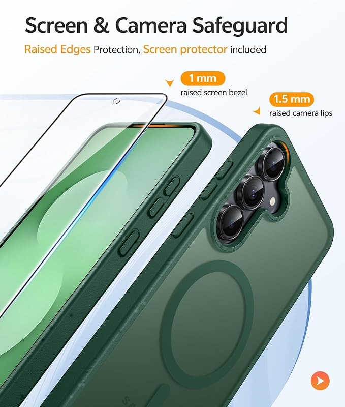 FNTCASE for Samsung Galaxy S25 FE Case: Magnetic Translucent Matte Military