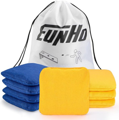 EunHo Cornhole Bags - Regulation Size & Weight All-Weather Bean Bags Set of 8 with Carry Case