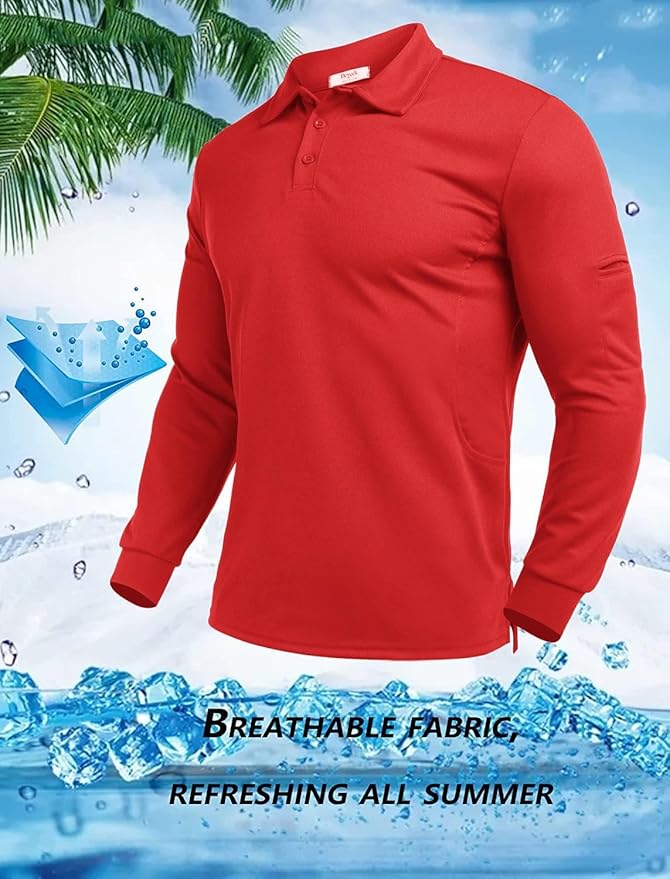 Deyeek Men's Polo Shirts Long Sleeve Golf Polo Shirts for Men Quick Dry UPF 50+ Sun Protection Polos Casual Collared Shirts