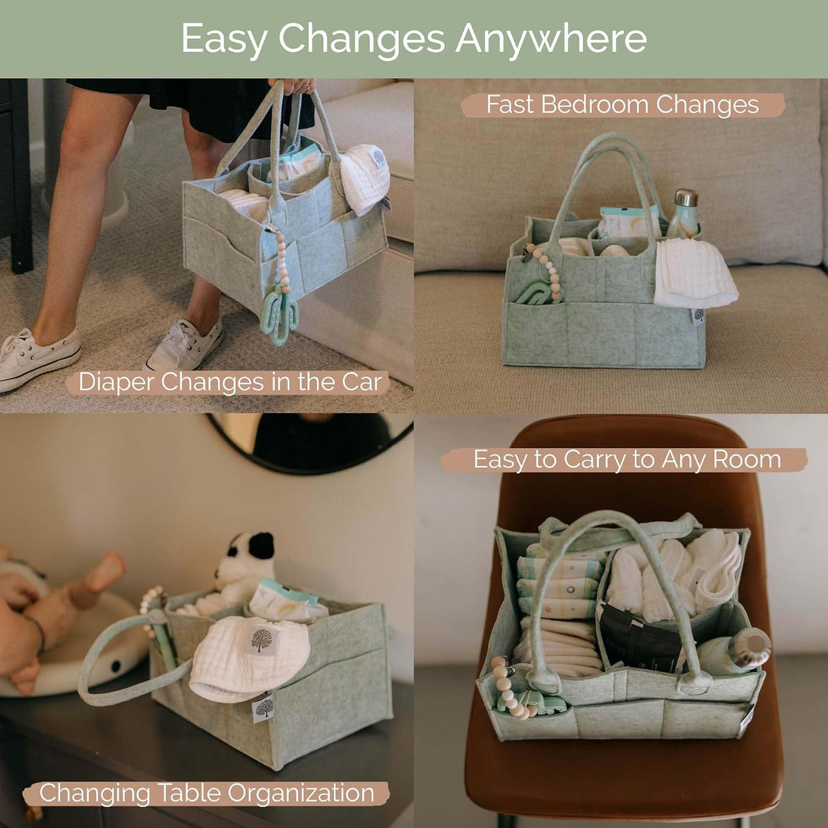 Parker Baby Diaper Caddy - Nursery Storage Bin and Car Organizer for Diapers and Baby Wipes - Sage Green, Large