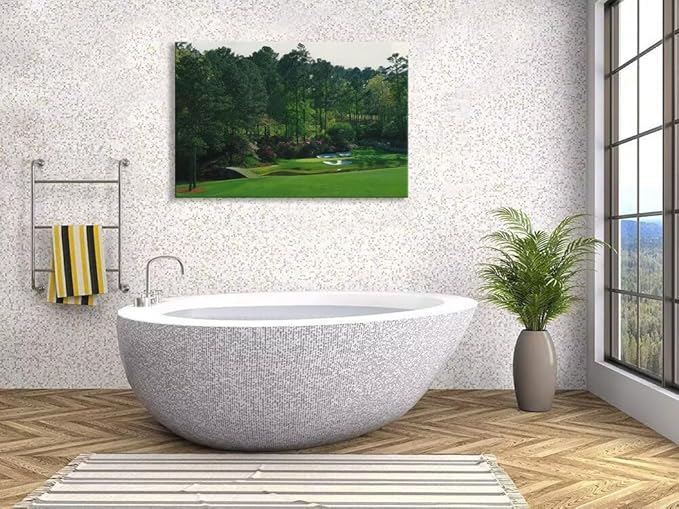 Augusta National Golf Course Wall Art for Office Living Room Bedroom Bathroom Wall Decorations Golf Course Picture Poster Framed Artwork Canvas Prints Ready to Hang(12''H x 16''W)