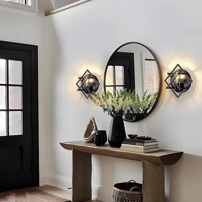 Farmhouse Wall Sconce with Black Finish,Set of 2 Rustic Wall Sconces Indoor Wall Light Fixtures 11.3in for Stairway, Living Room, Bedroom, Bathroom (1 Light,E26 Base, No Bulbs)