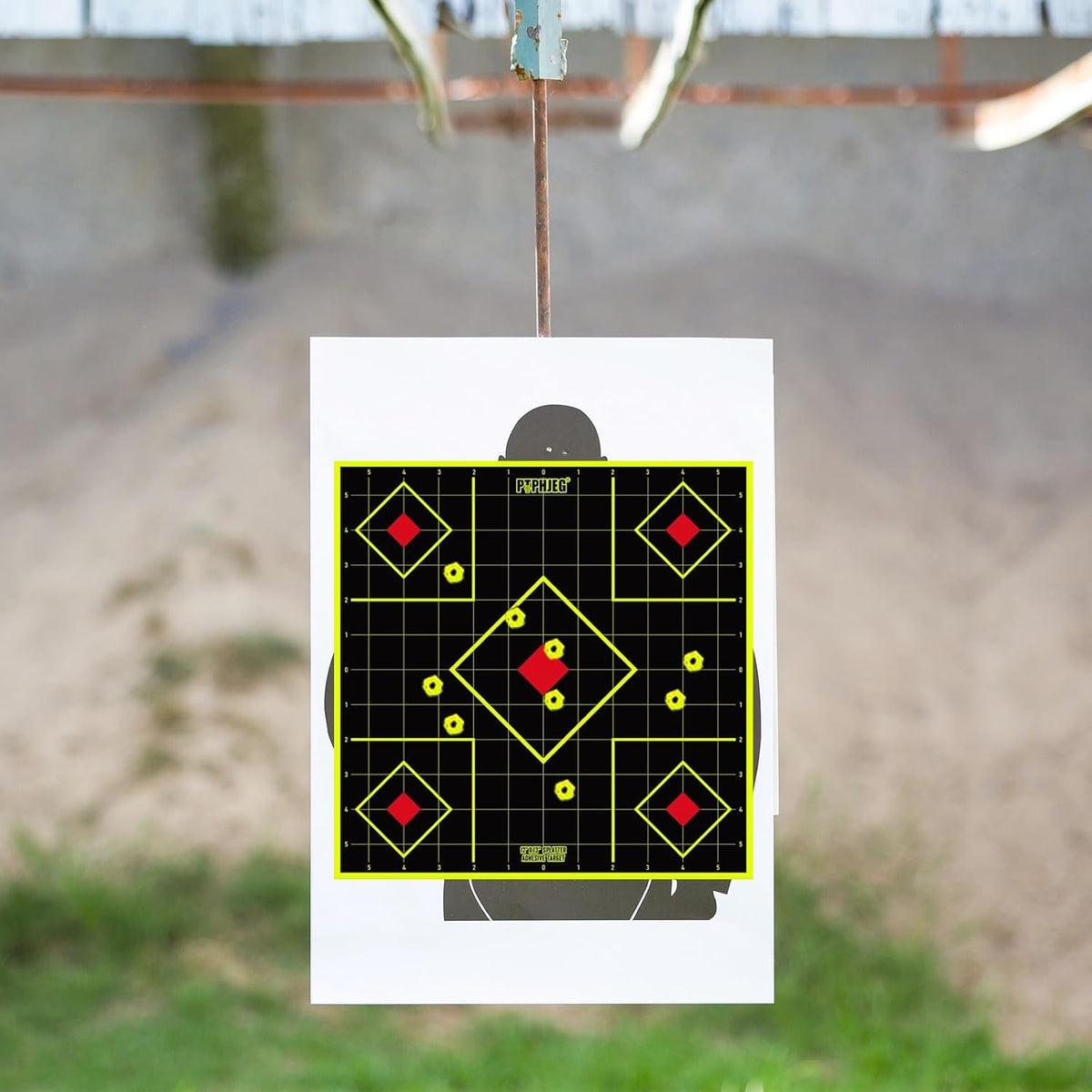 Splatter Adhesive Shooting Target Stickers by [Brand Name] - Fluorescent Yellow, 12x13 Inch, Ideal for Handguns & Rifles (10/25/50 Pack)