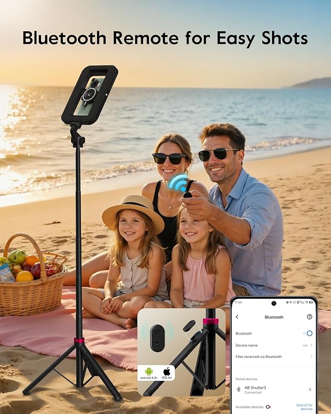 Magnetic Ring Light with Stand and Phone Clip, 6000mAh Phone Tripod with Light