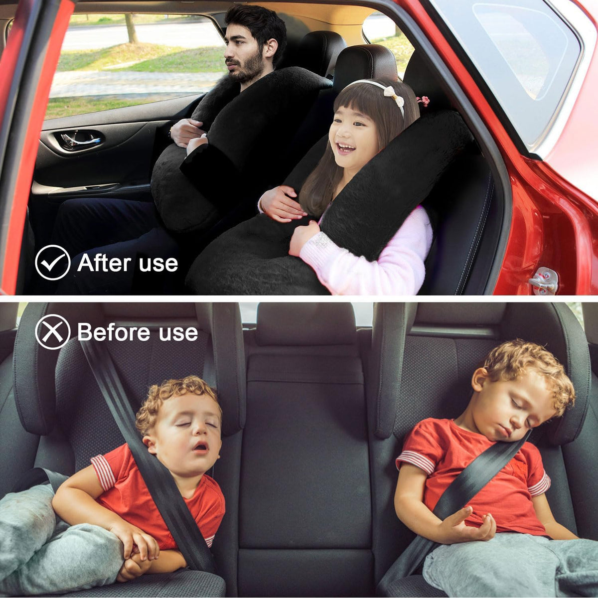 Travel Pillow, Travel Pillow for Kids, Sleeper Hold Pillow Travel, Removable U-Shaped Pillow for Adults and Children to Support Head and Body in The Back Seat of Long Car Trips (Black)