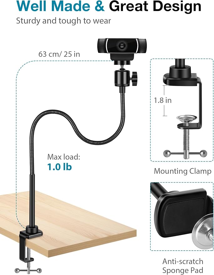 InnoGear Webcam Stand with Phone Mount, Desk Camera Arm Stands Gooseneck
