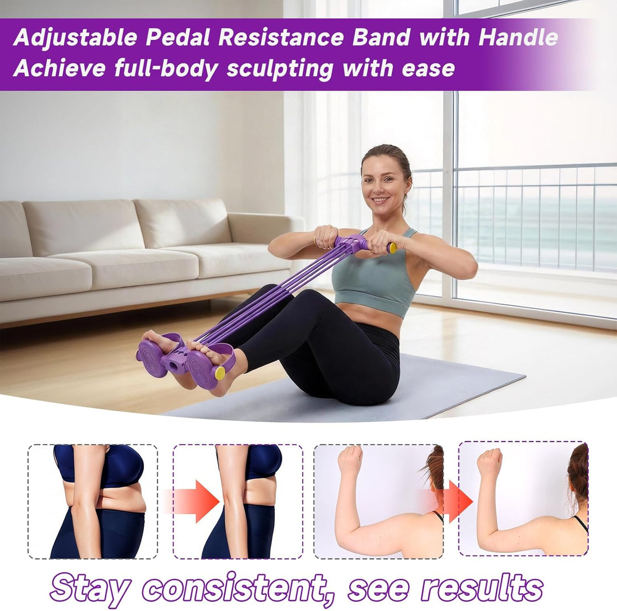 Pedal Resistance Bands - Adjustable 6-Tube Heavy-Duty Rubber Bands for Full Body Workout | Home Fitness