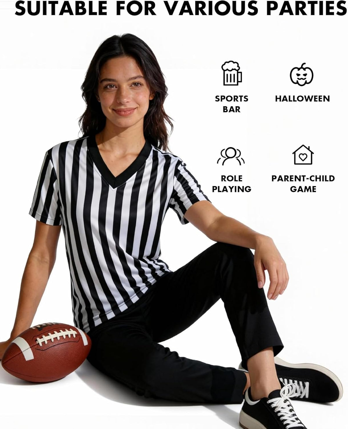 Skiennix Women's Referee Shirt - Official V-Neck Football & Basketball Jersey | Perfect for Halloween Costume