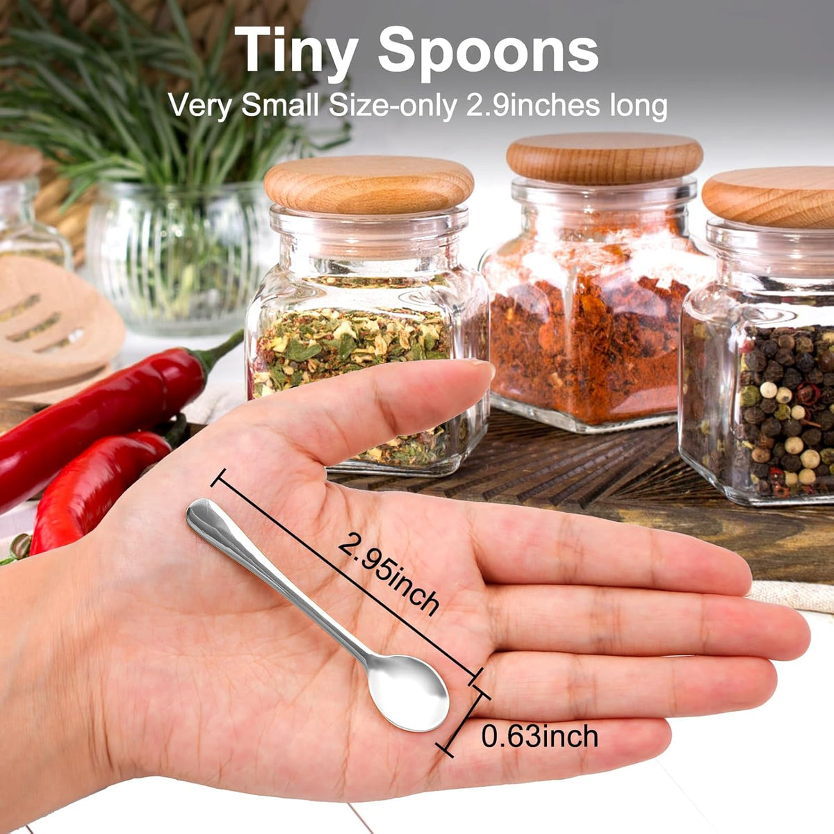 Skiennix 8 Pcs Tiny Stainless Steel Spoons - Mini 2.87" Scoops for Spices Jars | Silver Finish
