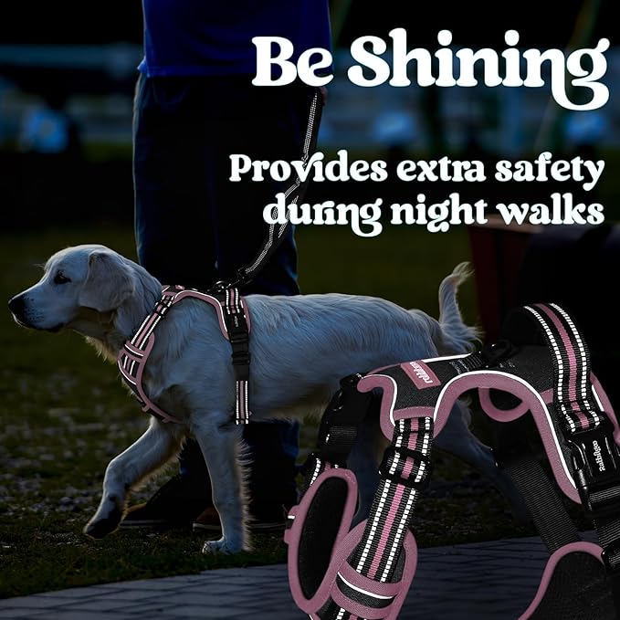rabbitgoo Dog Harness for Large, No Pull Pet Harness with 3 Buckles, Adjustable Soft Padded Vest with Control Handle, Walking Reflective Pet Vest for Extra Large Dogs, Black & Pink, XL