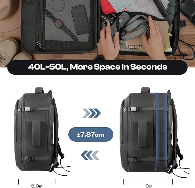 Carry on Backpack for 1-10 Days Trips, Extra Large 40L-50L Travel Backpack TSA