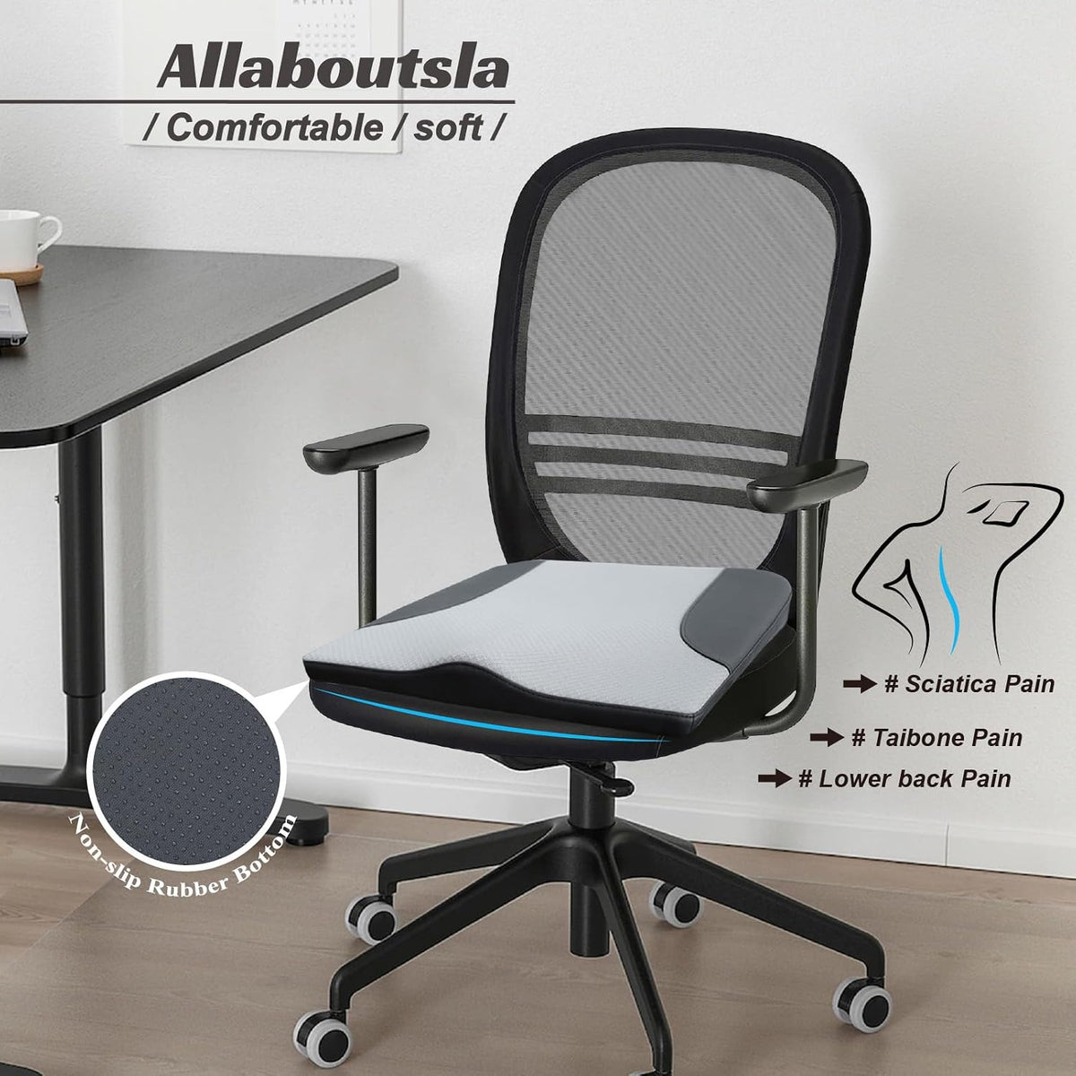 Allaboutsla Car Seat Cushion, Car Seat Cushions for Long Driving | Comfortable Memory Foam Driver Seat Cushion, Automotive Seat Cushions, Butt Pillow for Car,Truck, Office Chair, B&G