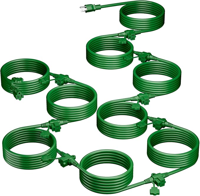 K KASONIC - Outdoor Extension Cord 75 FT, Evenly Spaced 9 Outlets Plugs, 16/3 SJTW Weatherproof Multiple Outlets Wire for Landscaping Light, Holiday Decoration and Christmas, ETL Listed, Green
