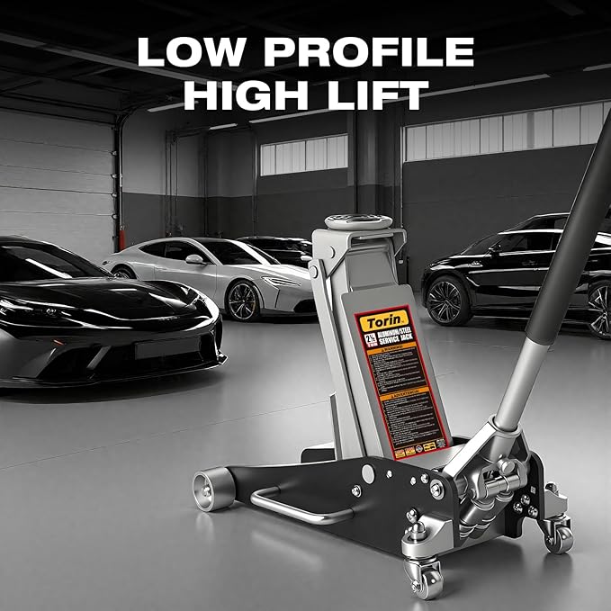 Torin 2.5 Ton Low Profile Aluminum/Steel Racing Floor Jack with Dual Piston Quick Lift Pump, 5521 lb Capacity, Lift Range 3.94"-18.31", SUV & Truck Compatible, Red