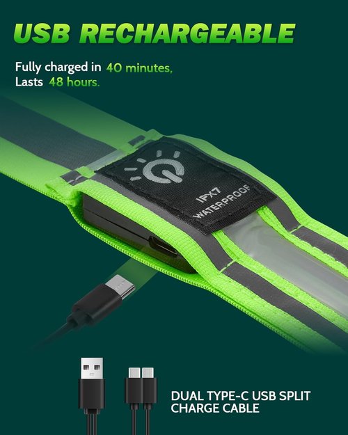 Fitense LED Reflective Belt Sash - Rechargeable Armband 2-Pack | 5 Colors & 3 Modes for Night Safety