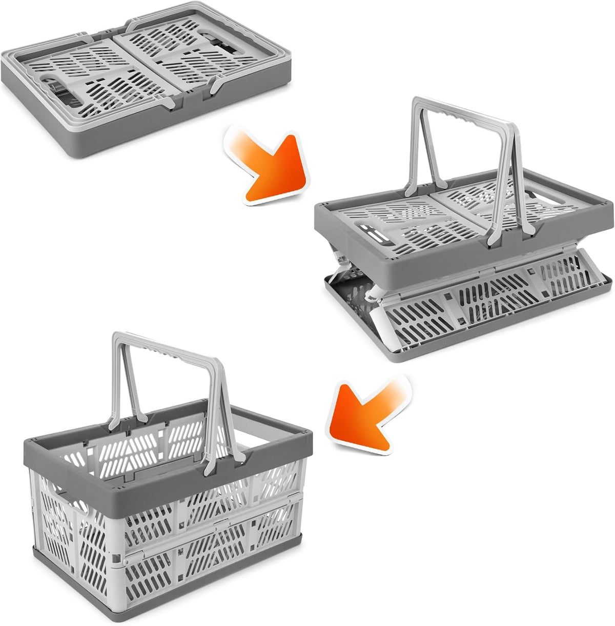 2-Pack Foldable Storage Baskets, 20L Collapsible Crates PP Grey+Blue
